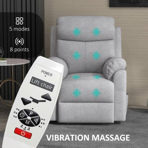 UK Local HOMCOM Power Lift Recliner Chair, Electric Lift Chair For Elderly, Overstuffed Linen Fabric Riser And Reclining Armchair With Remote Control, Side Pockets, For Living Room, Grey
