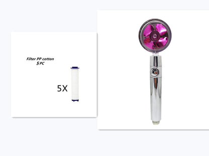 US Local Propeller Driven Shower Head With Stop Button And Cotton Filter Turbocharged High Pressure Handheld Shower Nozzle