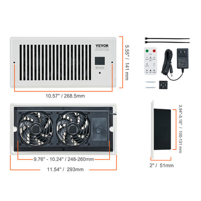 US Local VEVOR Register Booster Fan, Quiet Vent Booster Fan Fits Register Holes, With Remote Control And Thermostat Control, Adjustable Speed For Heating Cooling Smart Vent, White
