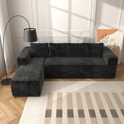 US Local Cloud Sectional Couch With L-Shape Chaise,Modern Modular Sofa With Deep Seat, Upholstered Couches With Right Facing Chaise For Living Room Bedroom, No Assembly Required, Black Plush Corduroy Fabric