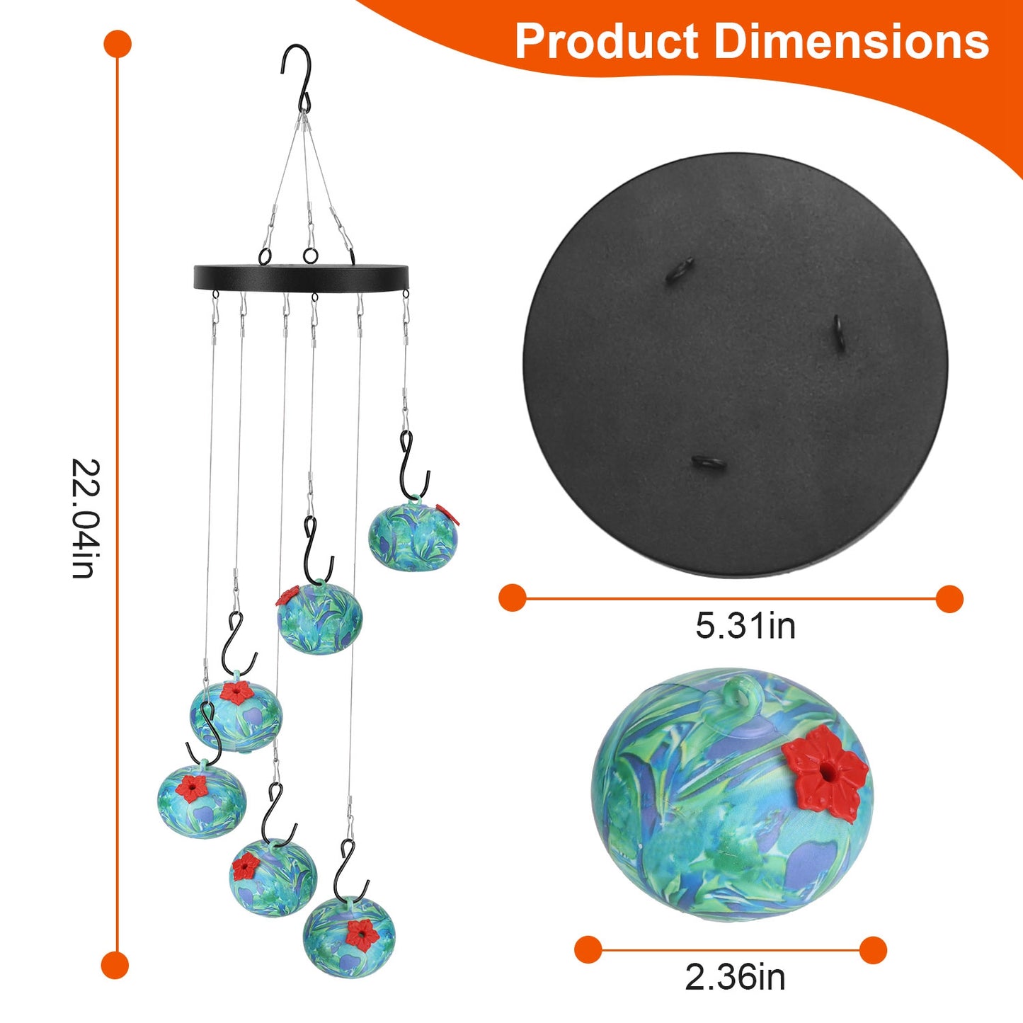 US Local 1Pc Wind Chimes Humming Bird Feeder Ant And Bee Proof Outdoor Hanging Hummingbird Feeder For Viewing Decoration For Garden Patio Yard Balcony