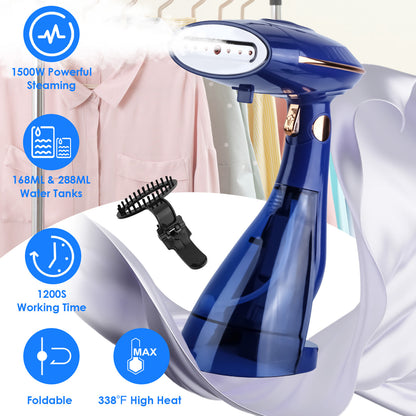 US Local 1Pc 1500W 2 In 1 Foldable Garment Steamer Handheld Fabric Wrinkle Remover With 168ML & 288ML Water Tanks For Flat Hanging Ironing