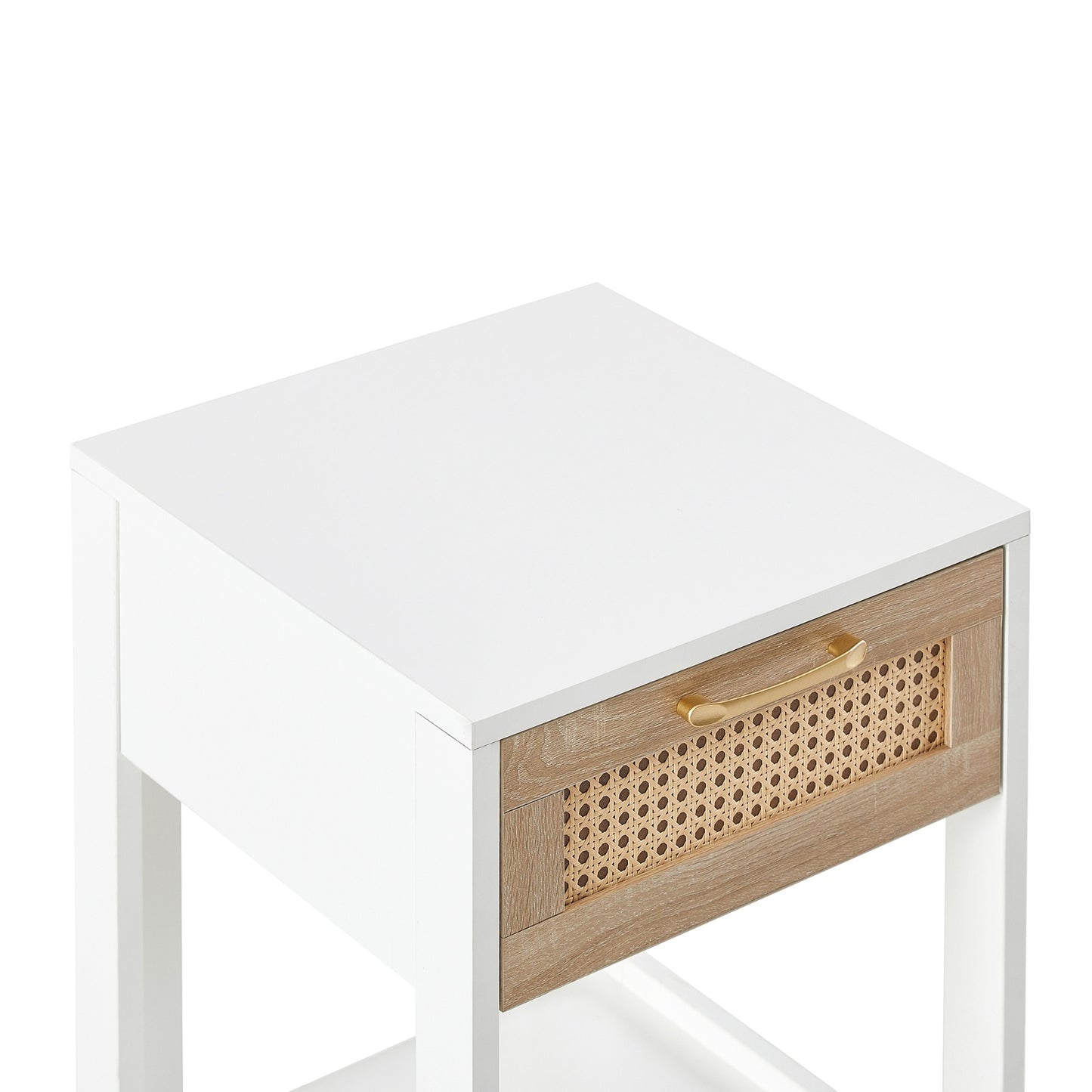 US Local 15.75 Rattan End Table With Drawer, Modern Nightstand For Bedroom, White