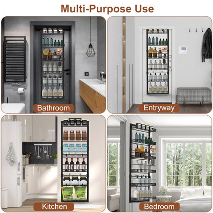 US Local Black-White Options -- 1Pc Over The Door Pantry Organizer 6-Tier Pantry Door Organizer Carbon Steel 110LBS Loading Easy Install Behind Door Storage For Closet Kitchen Bathroom 50.19H 17.12W 5.51in D