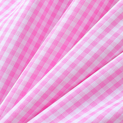 US Local Toddler Girl's Lapel Bubble Sleeve Dress, Checkered Pattern & Bunny Embroidery A-Line Summer Dress