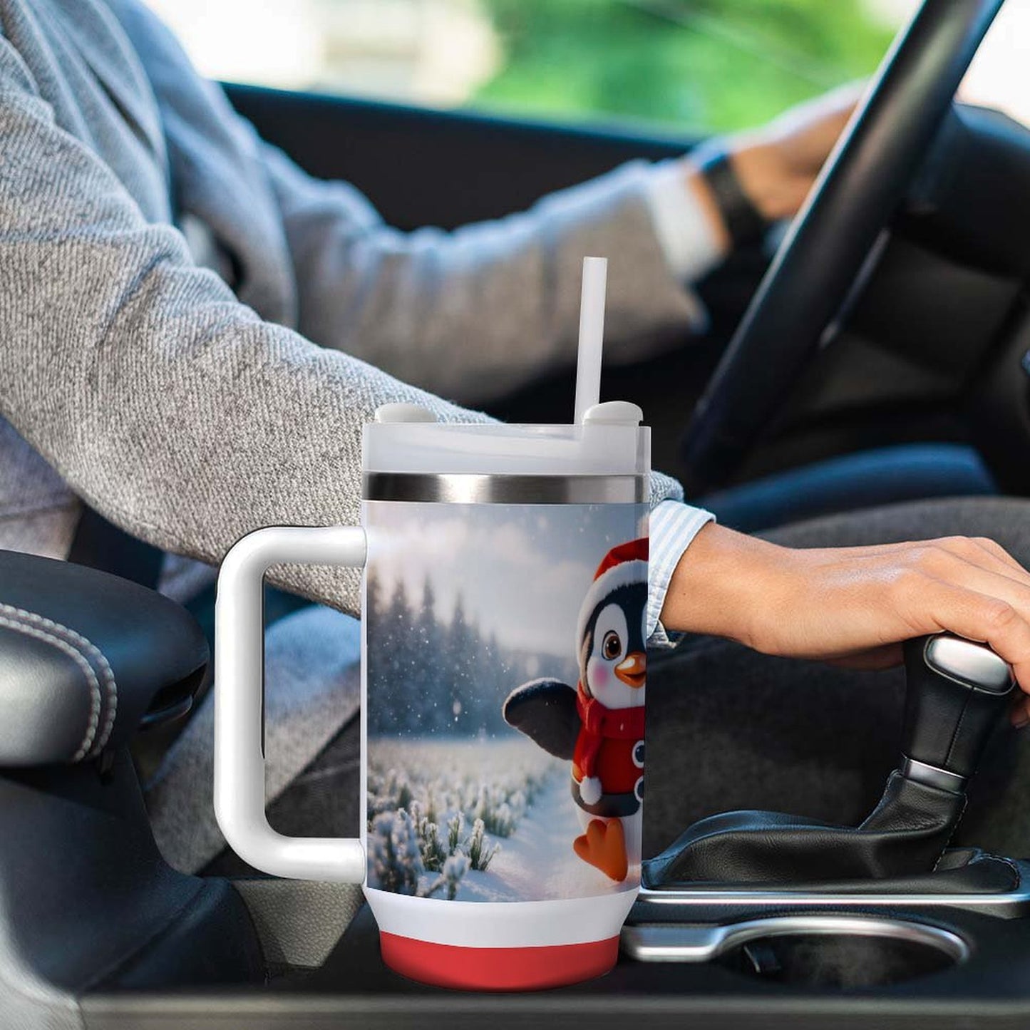 USA Local Large Capacity Car Cup Xmas Penguin_1 Red 40oz