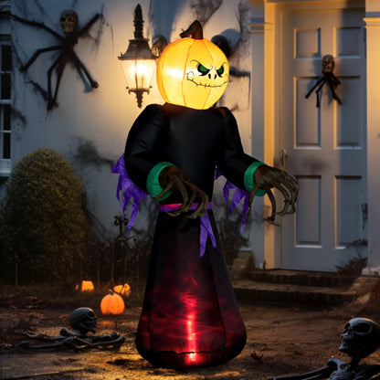 US Local HOMCOM 7 Halloween Inflatable Outdoor Decoration Reaper Ghost Pumpkin, Blow Up LED Yard Decor For Garden, Lawn, Party, Holiday, Waterproo