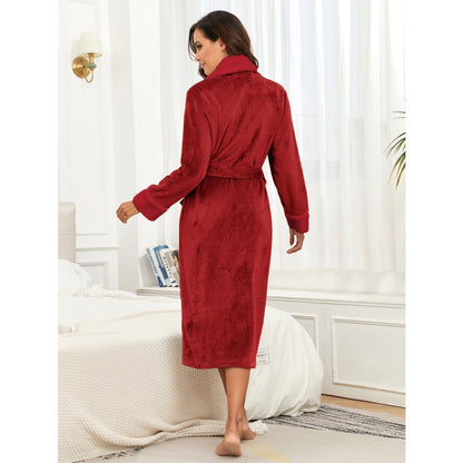 US Local RONGTAI Womens Bathrobe Ladies Fleece Plush Warm Long Robes Fleece Nightgown Sleepwear
