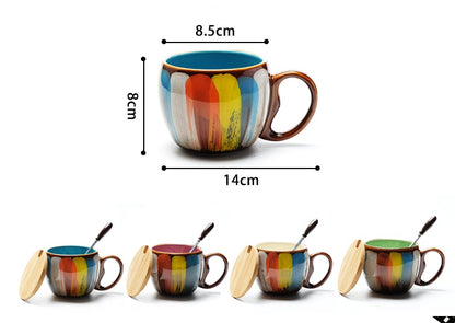 US Local Creative ceramic cup milk cup water cup coffee cup breakfast cup couple cup to cup mug with lid spoon