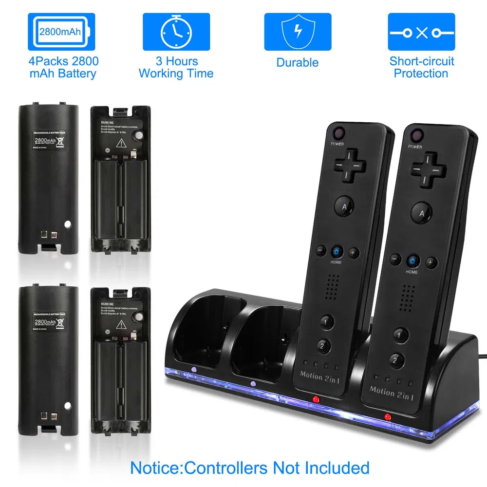 US Local 4 Remotes Charging Dock Game Controller Charger 2800mAh Rechargeable Battery Charging Stations