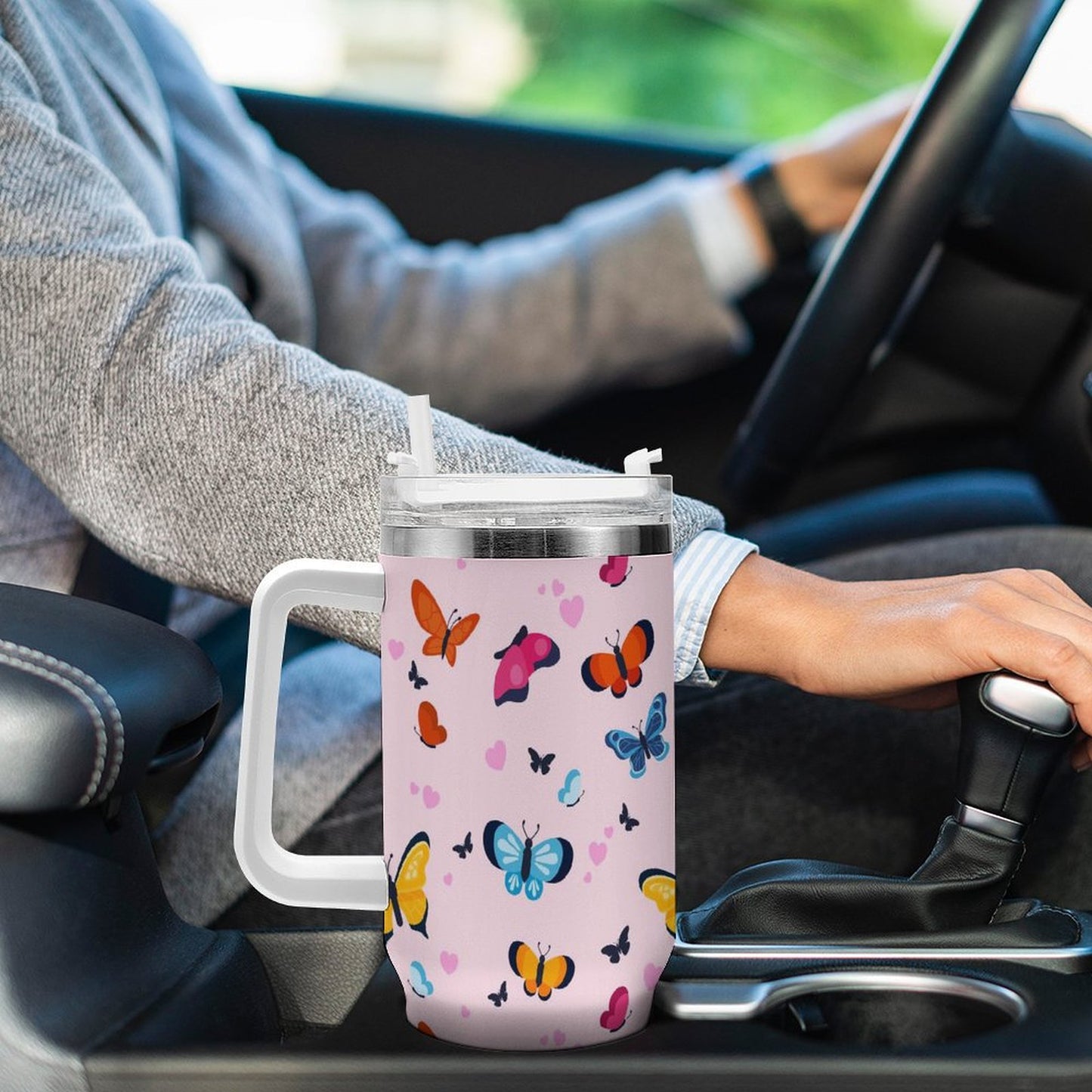 PHDT00482 POD US Local Tumbler 40oz Large Capacity Car Cup Butterfly Pattern Style