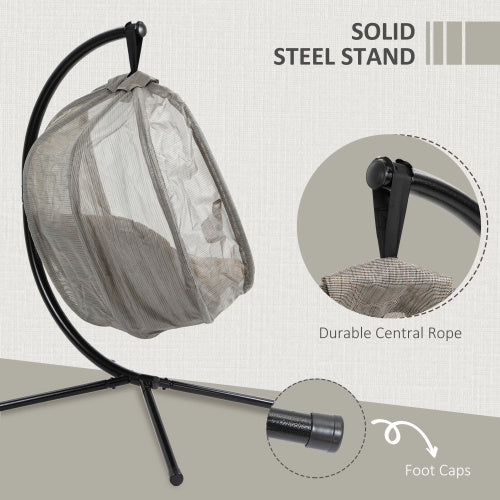 UK Local Outsunny Hanging Egg Chair, Folding Texteline Swing Hammock With Side Pocket, Cushion And Stand For Indoor Outdoor, Patio Garden Furniture, Khaki