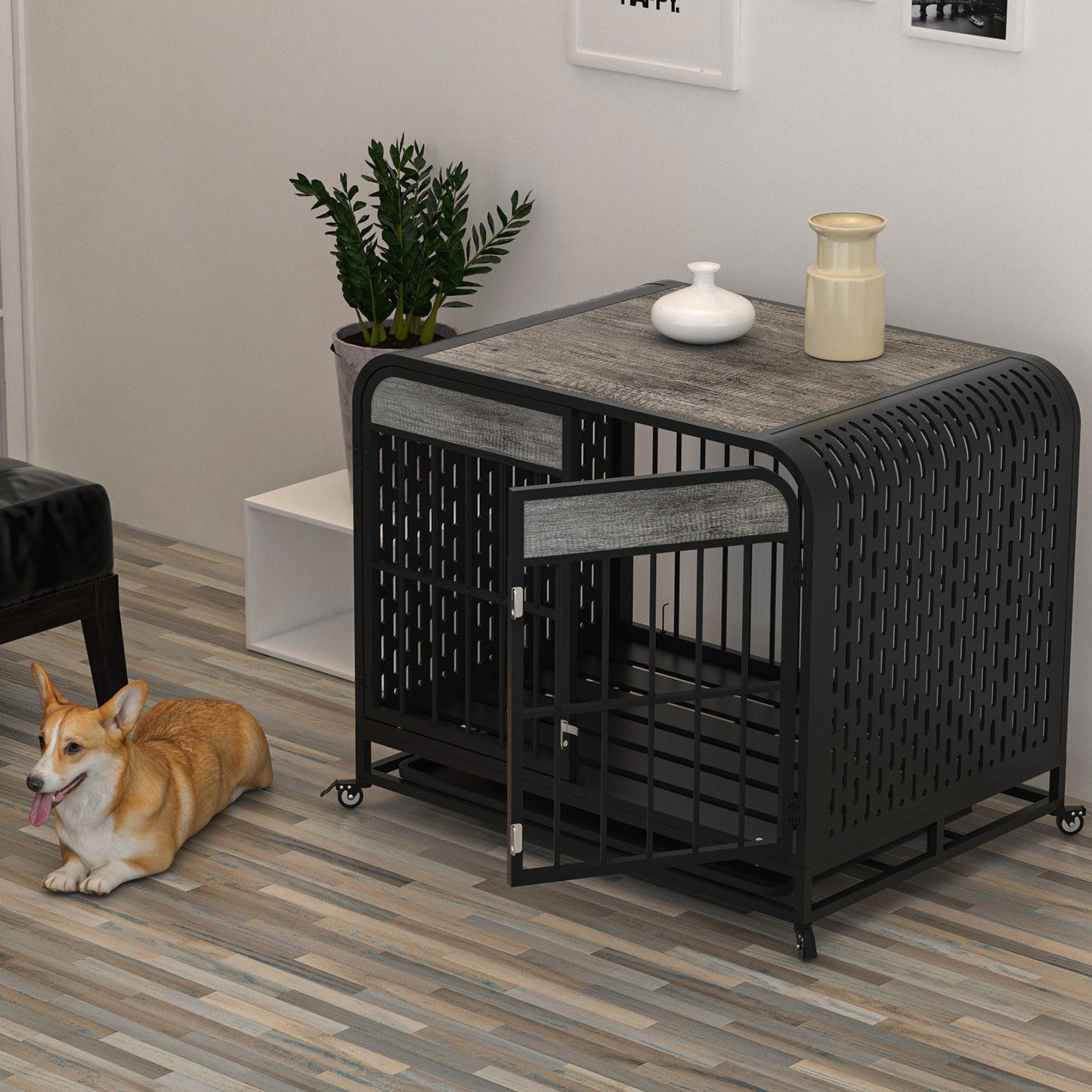 US Local Heavy Duty Dog Crate Furniture Wooden Table 33inch Grey
