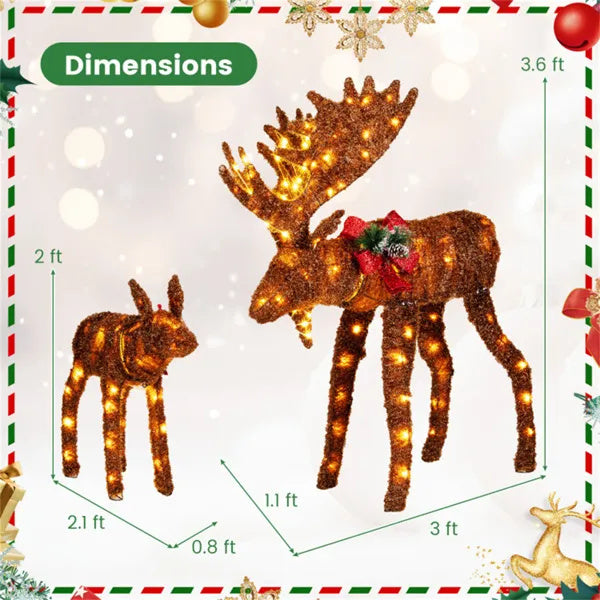 US Local 2-piece Set Lit Moose Christmas Decoration With LED Lights