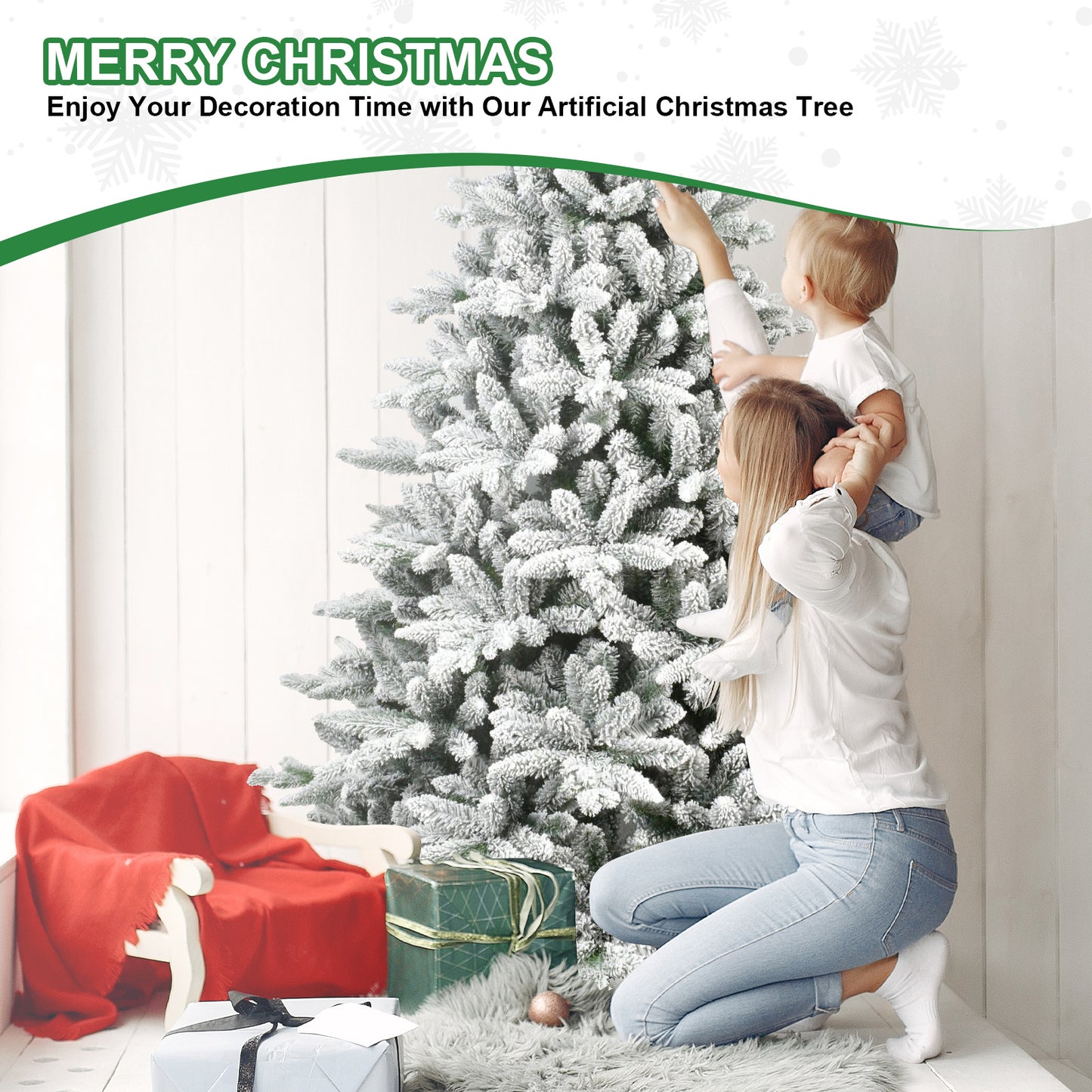 US Local 7 ft PVC And PE Flocked Hinged Tree, Eco-friendly And Fire-resistant Artificial Christmas Tree, New Material Traditional Christmas Tree Suitable For Holidays, Parties, Offices, And Home Living