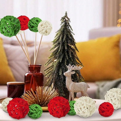 US Local 30 Pcs Christmas Rattan Balls Decorations Christmas Wicker Balls Decorative For Christmas Home Decor DIY Vase Bowl Filler Ornament Table Decoration