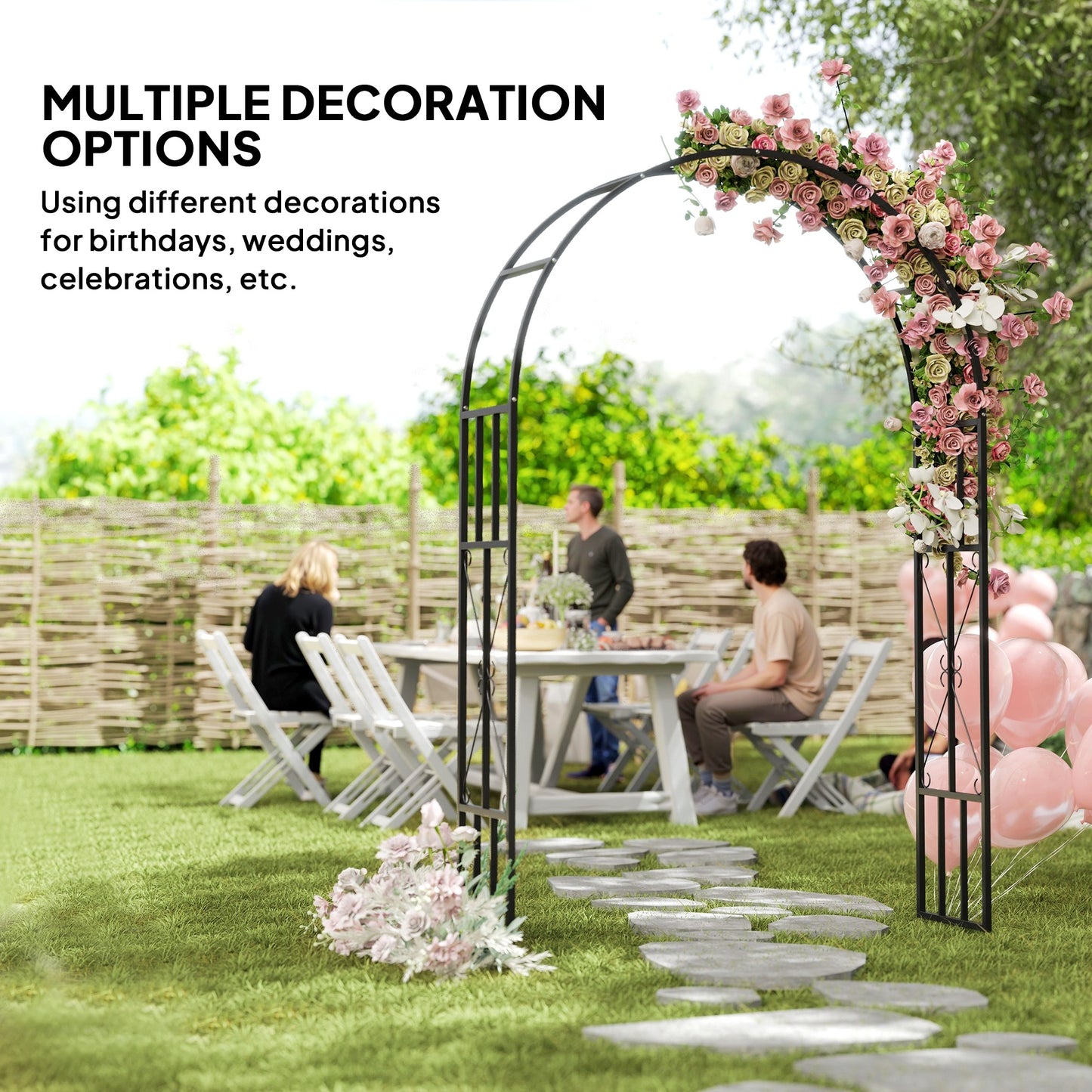 US Local 7.3ft Steel Garden Arch Trellis, Garden Arbor Trellis For Climbing Plants Roses Wisteria Vines, Flower Arch Wedding Arch Stand For Outdoor, Garden, Lawn, Backyard, Black