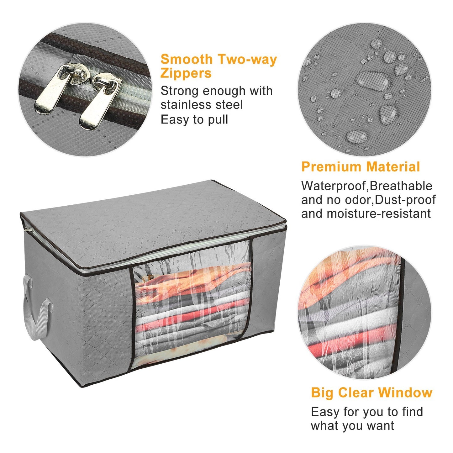 US Local 2Pcs Clothes Storage Bag 90L Per Bag With Thick Fabric Clear Window Dual-Zipper For Clothes Comforters Blankets Bedding