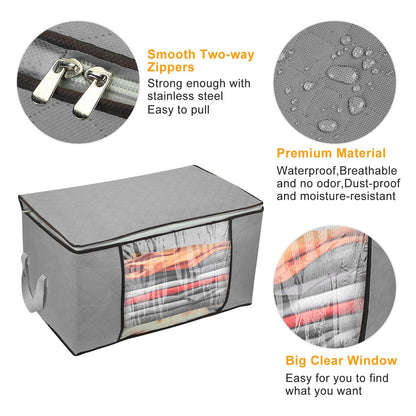 US Local 2Pcs Clothes Storage Bag 90L Per Bag With Thick Fabric Clear Window Dual-Zipper For Clothes Comforters Blankets Bedding