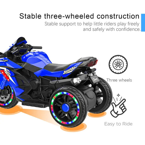 US Local Kids Powered Ride-ons Toy, Kids Motorcycle For 3-6 Years, 12V Electric Ride On Motorcycle With Light Wheel & Bluetooth Music-Blue