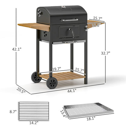 US Local Charcoal BBQ Grill With 245 Sq. In. Cooking Area, Adjustable Charcoal Pan, 3 Shelves, Thermometer, Black