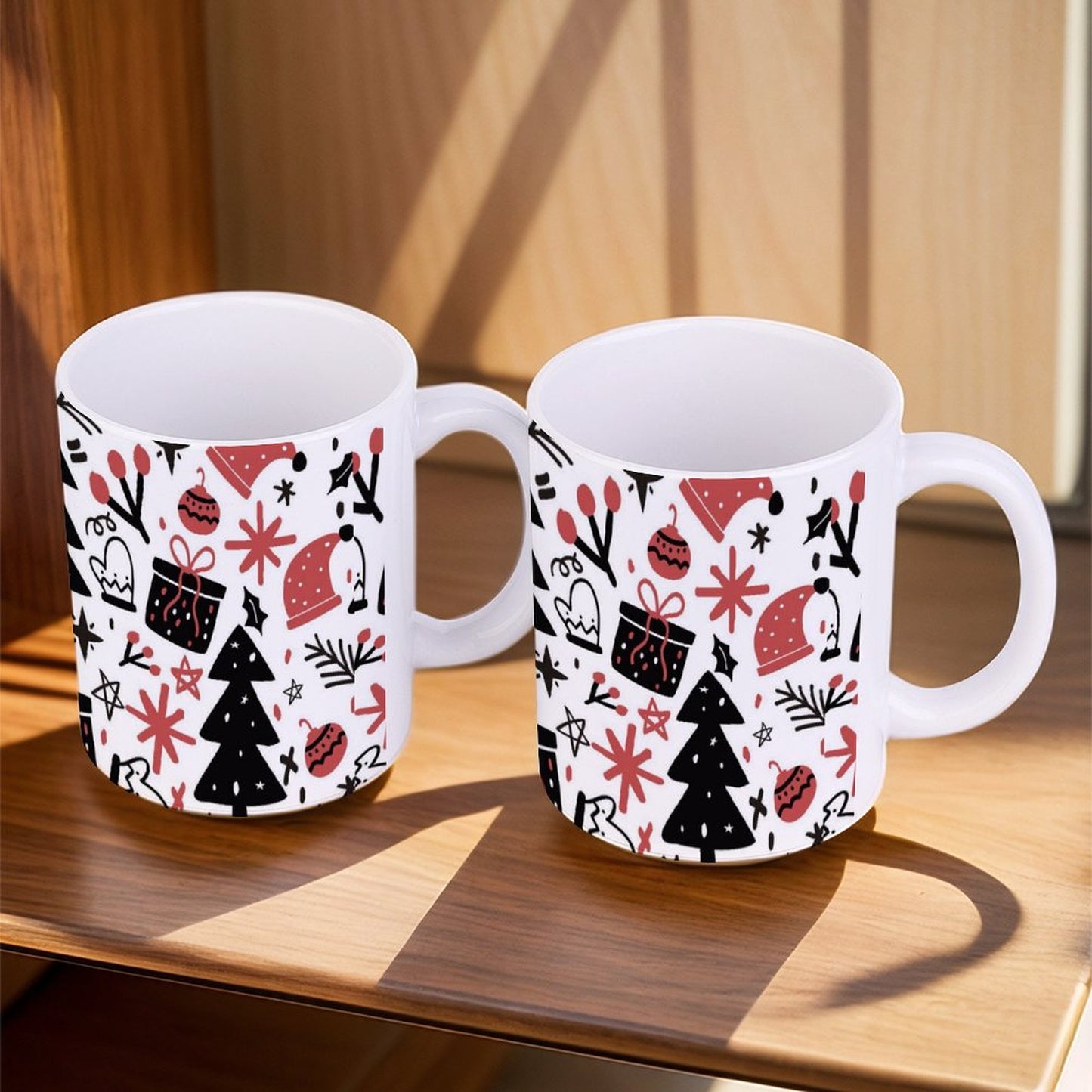 POD US Local White mug with full print, Christmas Hat, Tree 0021