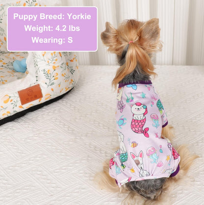 US Local Dog Pajamas Pjs Spring Summer Dog Clothes For Small Dogs Girl Boy, Soft Stretchy Tiny Chihuahua Yorkie Puppy Clothes Doggie Onesies Cat Pet Jammies Outfit, Mermaids
