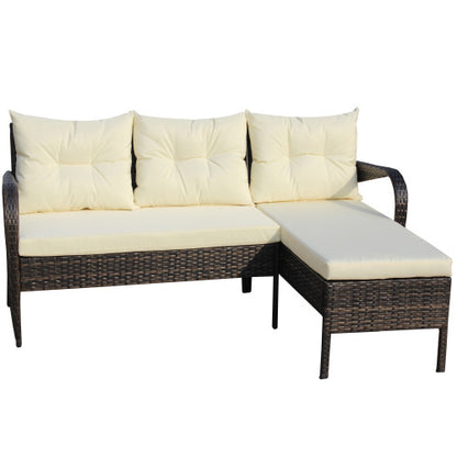 US Local Outdoor Patio Furniture Sets 2 Piece Conversation Set Wicker Ratten Sectional Sofa With Seat CushionsBeige Cushion