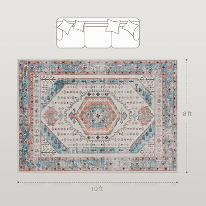 8x10 Area Rug, Vintage Machine Washable Rug, Non-Slip Floor Carpet For Living Room, Bedroom, Dining Room, Brown And Blue