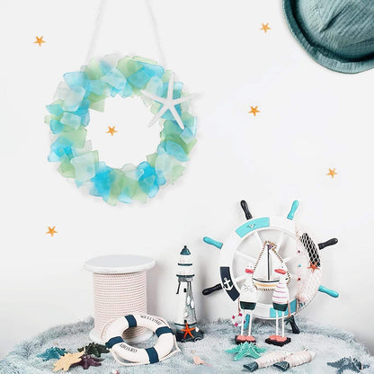 Handmade 8.5 Inch Beach Sea Glass Wreath For Coastal Style Christmas Decor