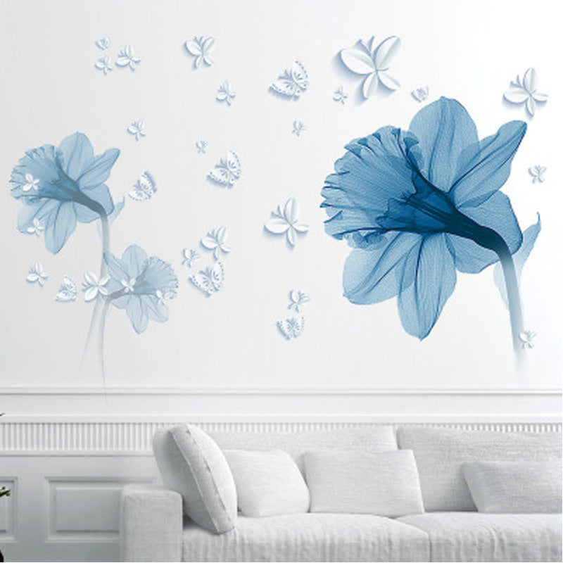 US Local Nordic Blue Flower Background Ring Creating Decorative Wall Stickers