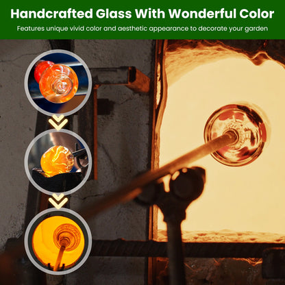 US Local 1Pc Glass Hummingbird Feeder 33OZ Hand Blown Hummingbird Feeder With 5 Flower Feeding Port Perch Ant Moat Hanging Hook S Hook Hemp Rope Cleaning Brush For Garden Decor