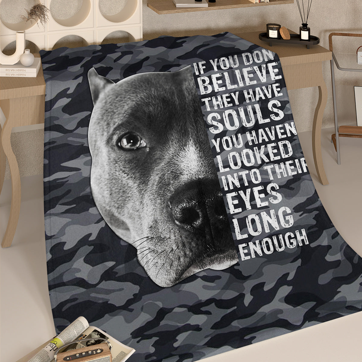US Local Black Dog Printed Flannel Throw Blanket Gray Camouflage Pattern Pattern Bedspread Cover Soft Lightweight For Home Bedroom Decor Festival Gifts 60x80 Inches