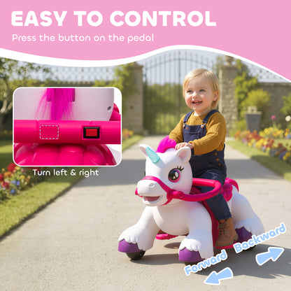 US Local 12V Unicorn Ride on Horse with Carrot Toy, Comb, Animal Sounds, for Girls Boys Aged 1.5-3 Years Old