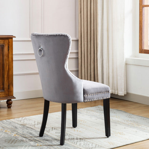 UK Local Elvet Dining Chairs Set Of 2 ,4, 6 With OAK Legs, Button, Chrome Knocker And Nailhead Trim Bedroom Chair Kitchen Chair Living Room Lounge Leisure Chair Grey, 2pcs,4pcs,6pcs