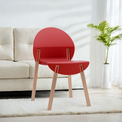 US Local 4-Pack Grey Blue Chairs Red Oak Wood Legs & PP Seat, Indoor Dining & Living Room Furniture Set