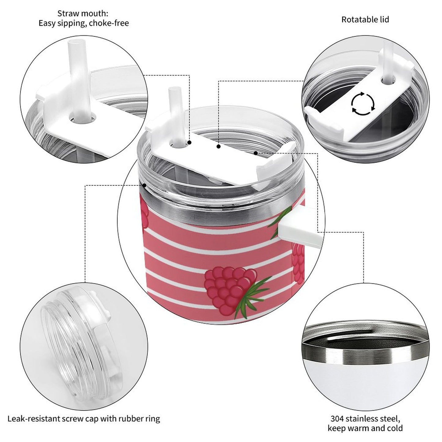 PHDT00379 POD US Local Tumbler 40 oz Large Capacity Car Cup Geometric, Strawberry, Red