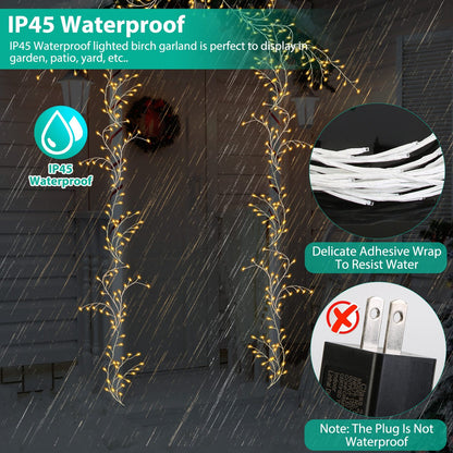 US Local 1Pc 7.87FT Lighted Birch Garland Lighted Twig Vine Lights 144LED Birch Garland With Lights String Light With Timer 8 Modes IP45 Waterproof For Christmas Fireplace Home Decoration