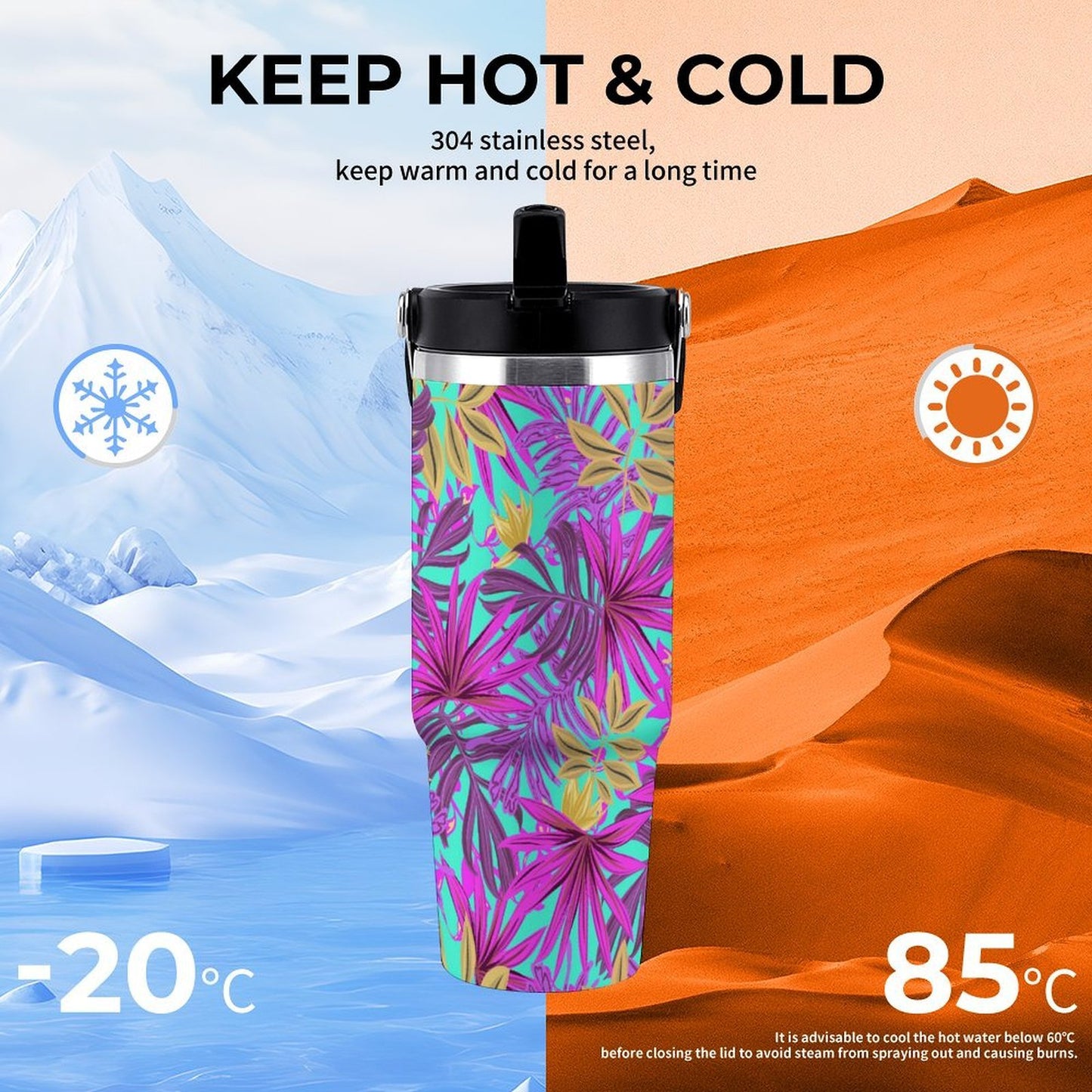 POD US Local Tumbler 30oz Large Capacity Car Cup Tropical, Green, Pink, Streamer Style