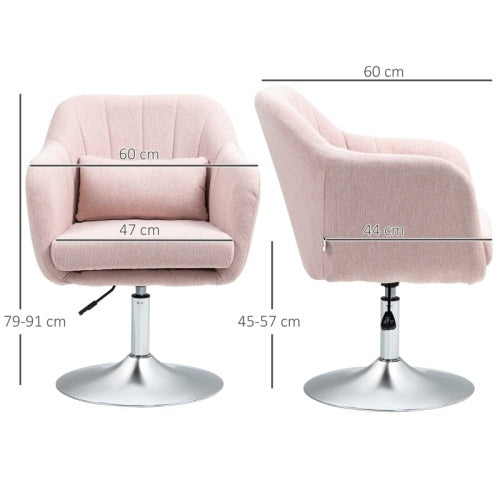 UK Local HOMCOM Swivel Linen Fabric Accent Chair For Living Room Contemporary Vanity Armchair With Adjustable Height Thick Cushion Lumbar Support Armrest For Bedroom Office