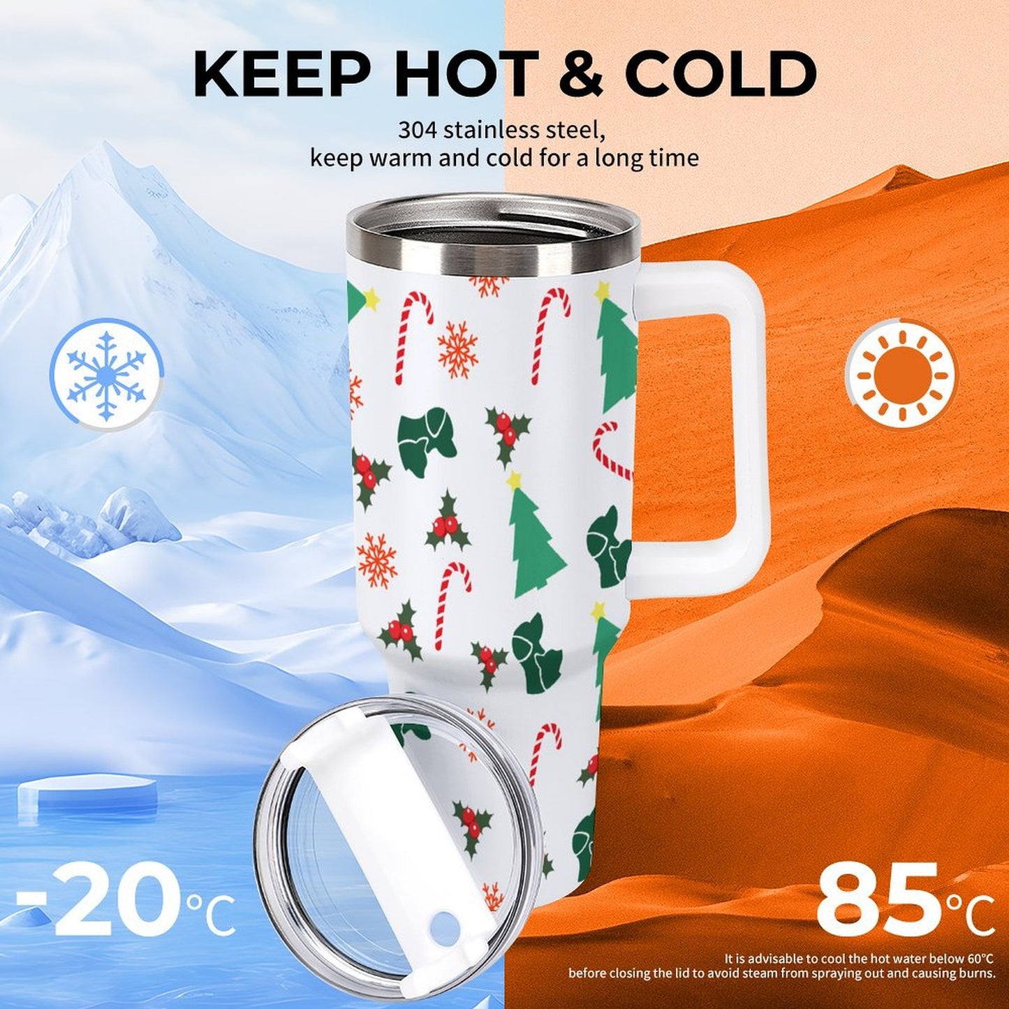 PHDT00322 POD US Local Tumbler 40 oz Large Capacity Car Cup Christmas Tree Dog Cat Candy Cane Snowflake Leaves