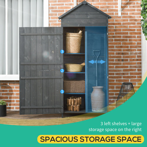 UK Local Outsunny Garden Shed 4-Tier Wooden Garden Outdoor Shed 3 Shelves Utility Gardener Cabinet Lockable 2 Doors - Grey