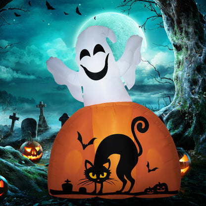 US Local HOMCOM 5ft Halloween Inflatables Outdoor Decorations Ghost With Pumpkin, Outdoor Blow Up Yard Decor With LED Lights For Garden, Lawn, Party, Holiday