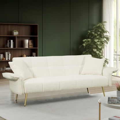 US Local 70.1 Futon Sofa Bed, Convertible Double Sofa Bed With Folding Armrests For Living Rooms And Small Spaces