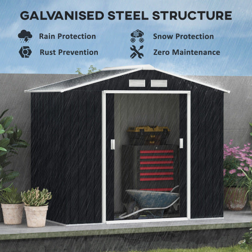 UK Local Outsunny 7 X 4ft Weatherproof Shed, Outdoor Bike Storage Shed With Ventilation Slots, Foundation Kit And Lockable Double Doors, Dark Grey