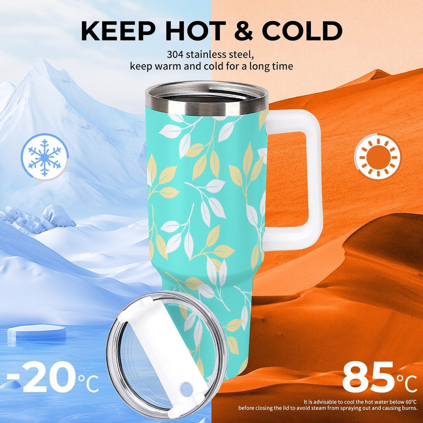 PHDT00052 POD US Local Tumbler 40 oz Large Capacity Car Cup Leaves, Plants