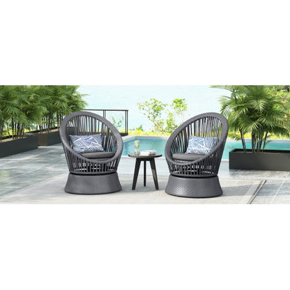 US Local Set Of 2  26.7 Modern Gray Wicker Lounge Chair With Rattan And Iron Frame, Featuring A Stylish Round Design, Perfect For Living Room, Patio, Or Balcony Relaxation