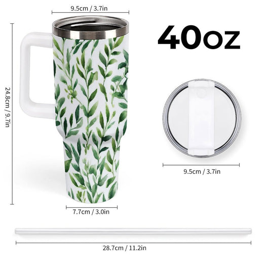 PHDT00473 POD US Local Tumbler 40 oz Large Capacity Car Cup Watercolor, Green Leaves, Spring