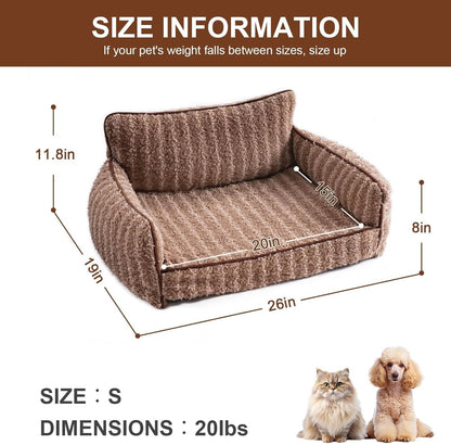 Mewoo Orthopedic Cat Couch For Indoor Cats - 26x19x11.8 Inch Pet Bed With Removable Washable Cover & Non-Slip Bottom, Small Dog Bed For Puppies, Brown