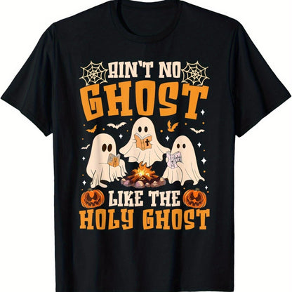 No Ghosts, Fun Like The Holy Spirit. Christian Halloween T-shirt, Fashionable Cotton Youth Men's Short Sleeved Shirt